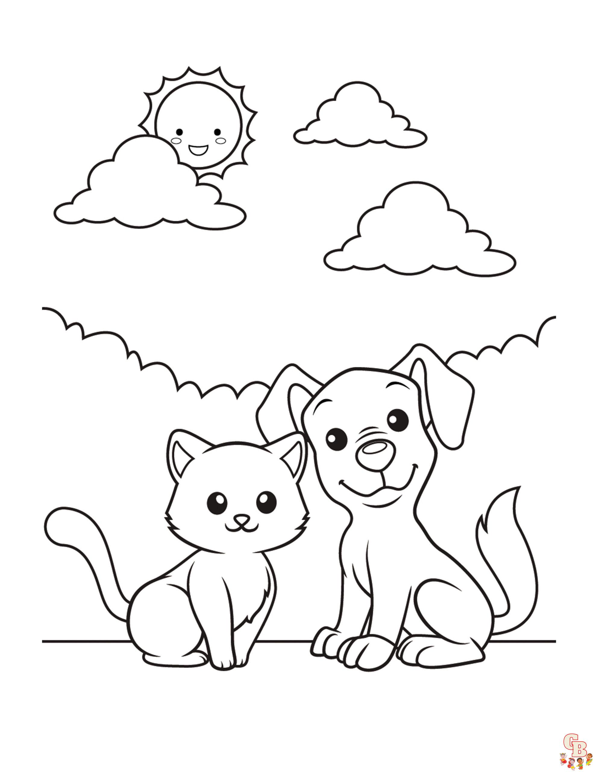 hond en kat kleurplaat printen